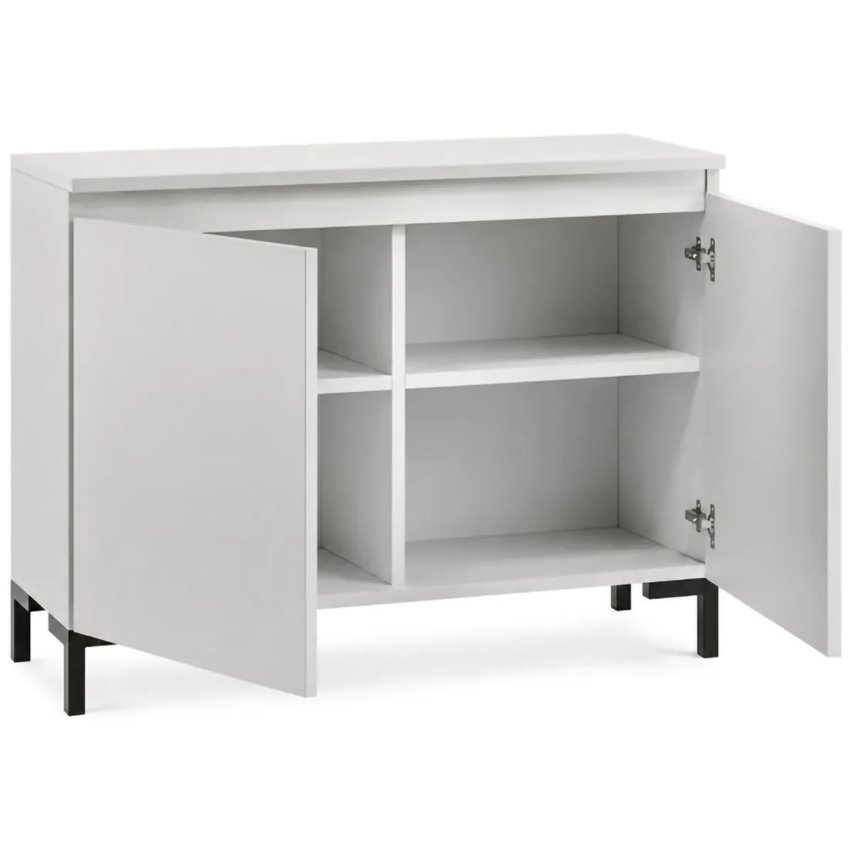 Credenze > Dmora Credenza Grigio Chiaro Nero 2 Ripiani Apertura Battente 100x37x75h cm, 2 Ante Made in Italy - Mimakasa Nero, Grigio Chiaro