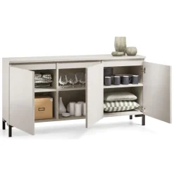 Credenza Grigio Chiaro Nero 3 Ripiani Apertura Battente 150x37x75h cm, 3 Ante Made in Italy - Milarele