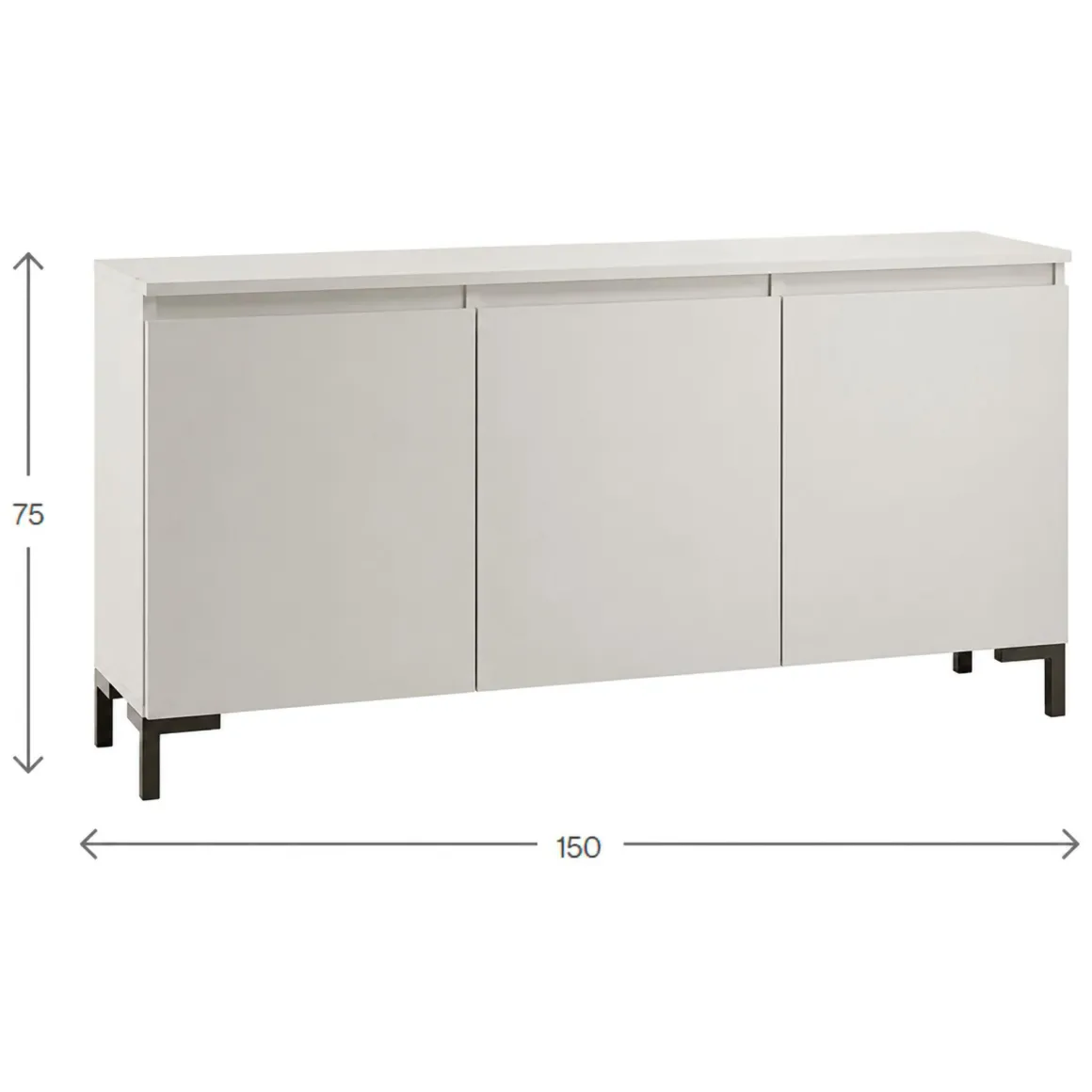 Credenza Grigio Chiaro Nero 3 Ripiani Apertura Battente 150x37x75h cm, 3 Ante Made in Italy - Milarele