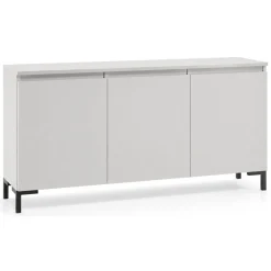 Credenza Grigio Chiaro Nero 3 Ripiani Apertura Battente 150x37x75h cm, 3 Ante Made in Italy - Milarele