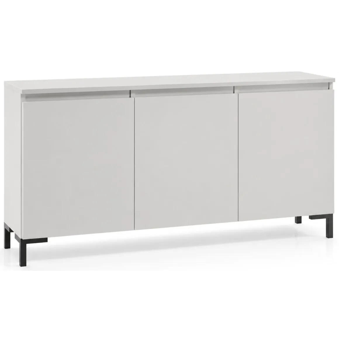 Credenza Grigio Chiaro Nero 3 Ripiani Apertura Battente 150x37x75h cm, 3 Ante Made in Italy - Milarele