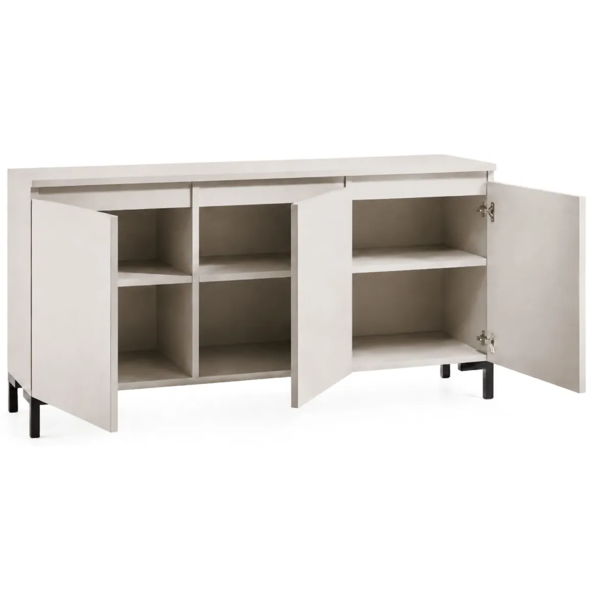 Credenza Grigio Chiaro Nero 3 Ripiani Apertura Battente 150x37x75h cm, 3 Ante Made in Italy - Milarele