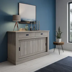 Madie|Credenze > Dmora Credenza 2 Ripiani 2 Cassetti 138x50x95h cm, 2 Ante - Lupara Grigio Rovere Grigio