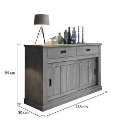 Madie|Credenze > Dmora Credenza 2 Ripiani 2 Cassetti 138x50x95h cm, 2 Ante - Lupara Grigio Rovere Grigio