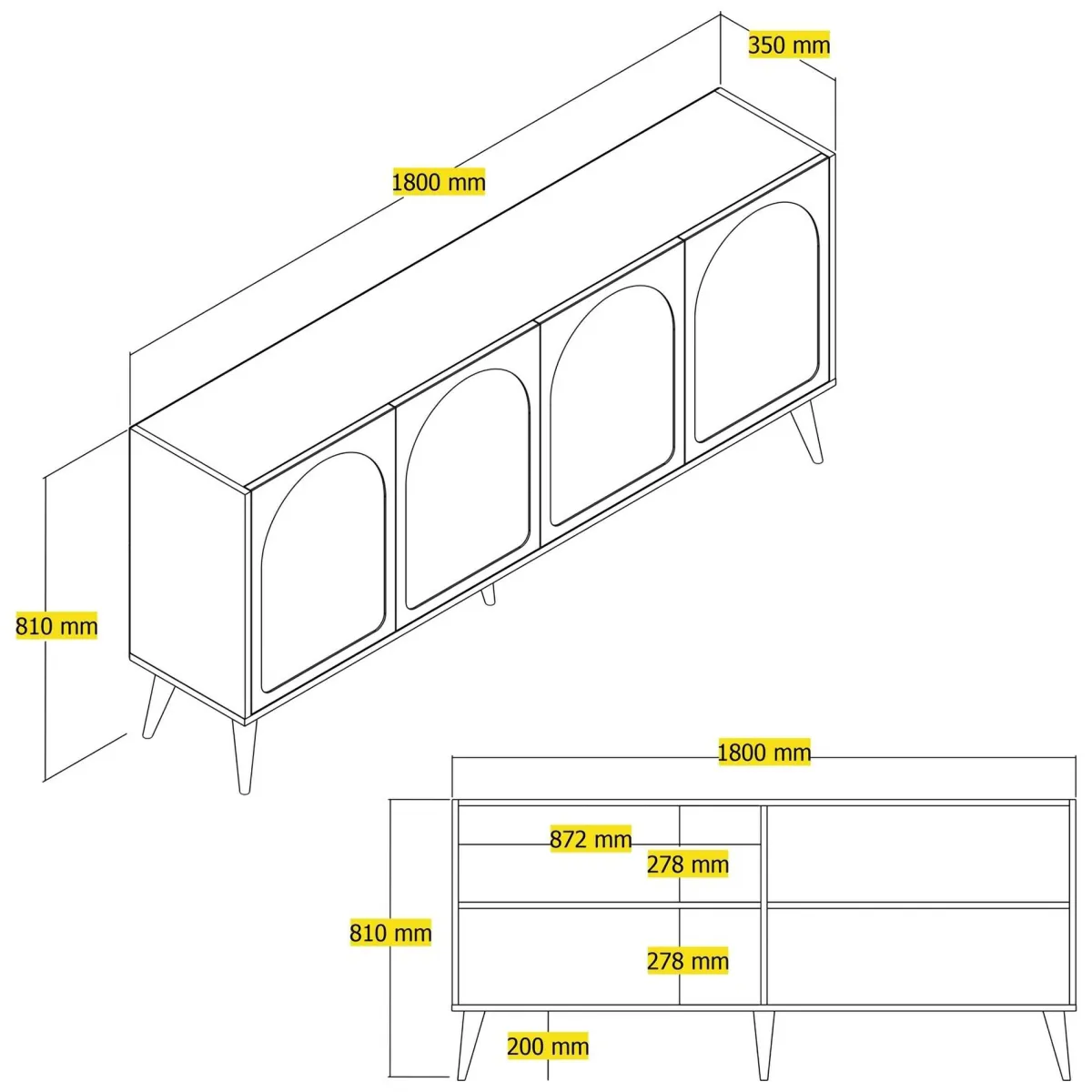 Madie|Credenze > Dmora Credenza Grigio Tortora Marrone Noce 2 Ripiani 4 Ante 180x35x81h cm, 4 Vani - Niscemi Marrone Noce, Grigio Tortora