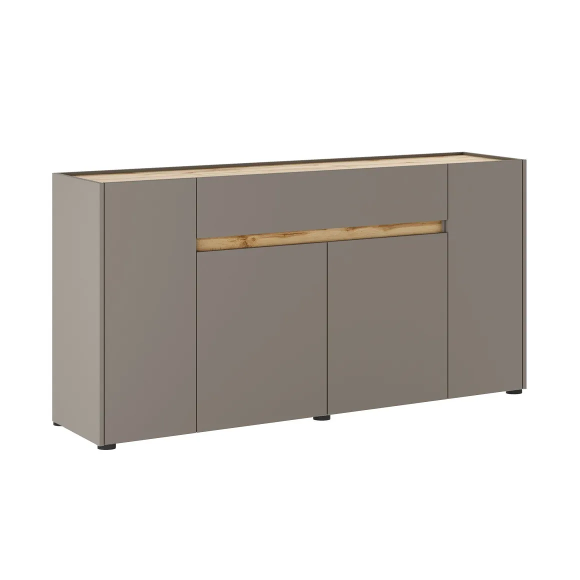 Credenza Grigio Tortora Marrone Quercia 3 Ripiani un Cassetto 170x40x85h cm, 4 Ante - Cirimido