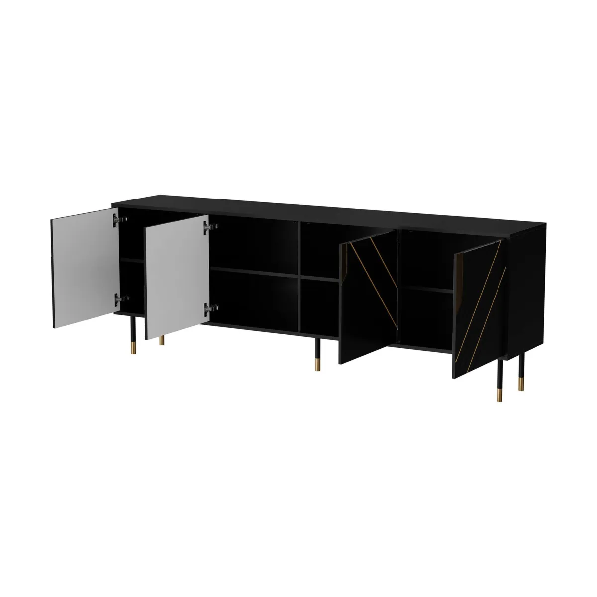 Madie|Credenze > Dmora Credenza Landiona, 204x40 h72 cm, Nero e Oro Oro, Nero