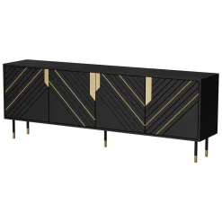 Madie|Credenze > Dmora Credenza Landiona, 204x40 h72 cm, Nero e Oro Oro, Nero