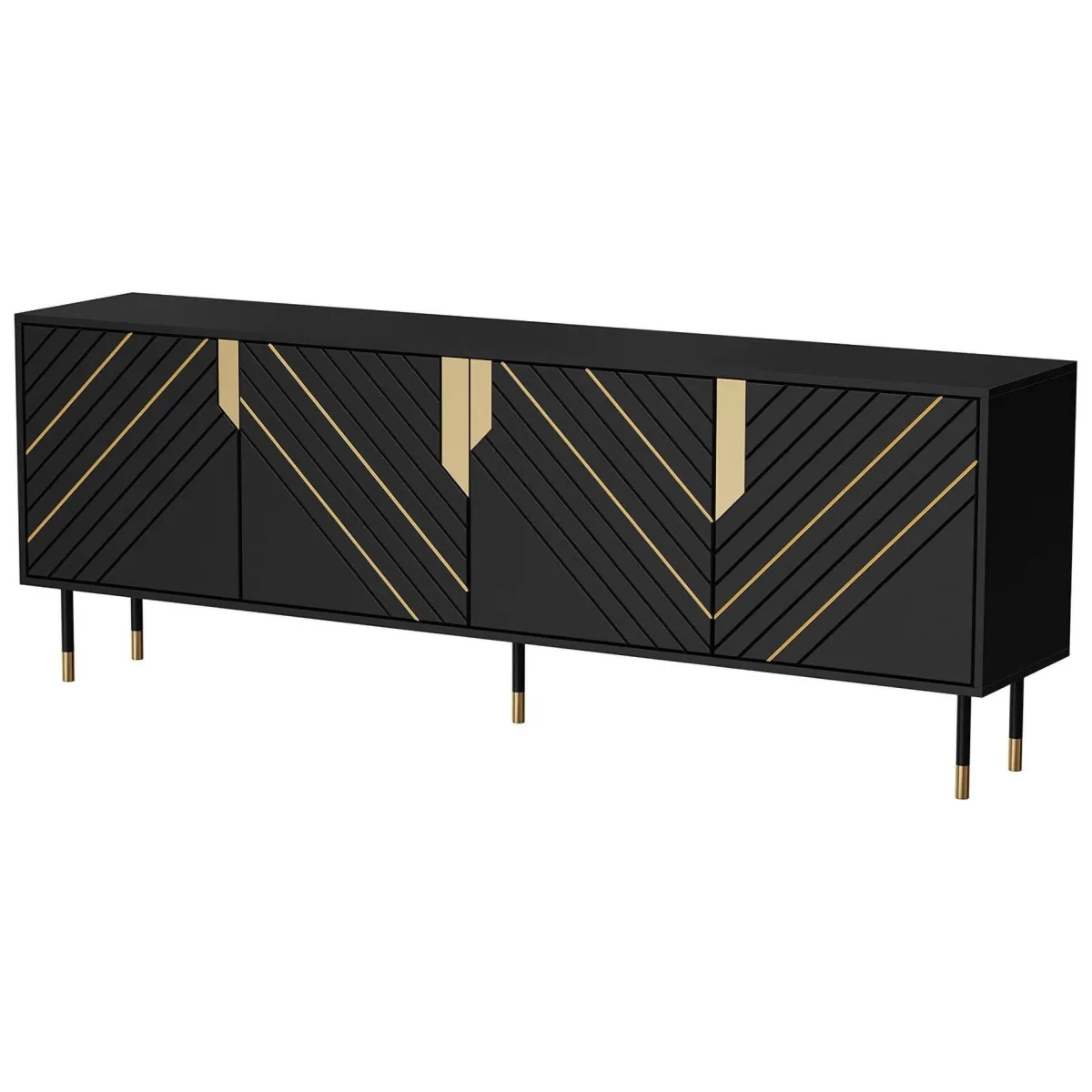 Madie|Credenze > Dmora Credenza Landiona, 204x40 h72 cm, Nero e Oro Oro, Nero