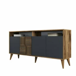 Cucina|Madie > Dmora Credenza legno e antracite 160x35x78h cm 4 ante - Garigliano Nero Antracite, Marrone Noce