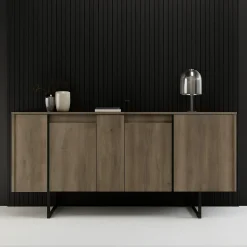 Cucina|Madie > Dmora Credenza legno scuro e nera 160x35x80h cm 4 ante - Arta Nero, Marrone Noce