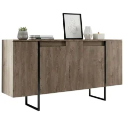 Cucina|Madie > Dmora Credenza legno scuro e nera 160x35x80h cm 4 ante - Arta Nero, Marrone Noce