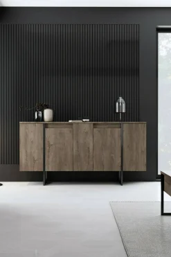 Cucina|Madie > Dmora Credenza legno scuro e nera 160x35x80h cm 4 ante - Arta Nero, Marrone Noce