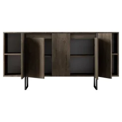 Cucina|Madie > Dmora Credenza legno scuro e nera 160x35x80h cm 4 ante - Arta Nero, Marrone Noce