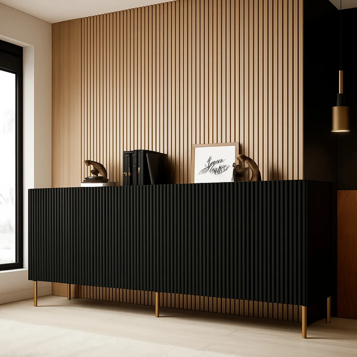 Credenza Londa, 200x42 h82 cm, Nero