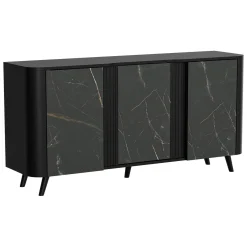 Credenza marmo e nera 150x42x70h cm 3 ante - Loreo