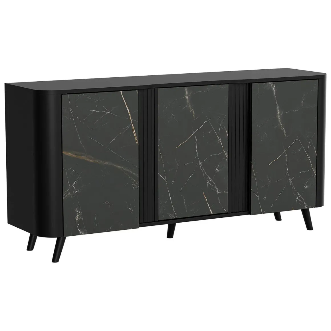 Credenza marmo e nera 150x42x70h cm 3 ante - Loreo