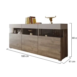 Credenza Marrone Beige 3 Ripiani 3 Ante 180x41x80h cm, 6 Vani - Fanna