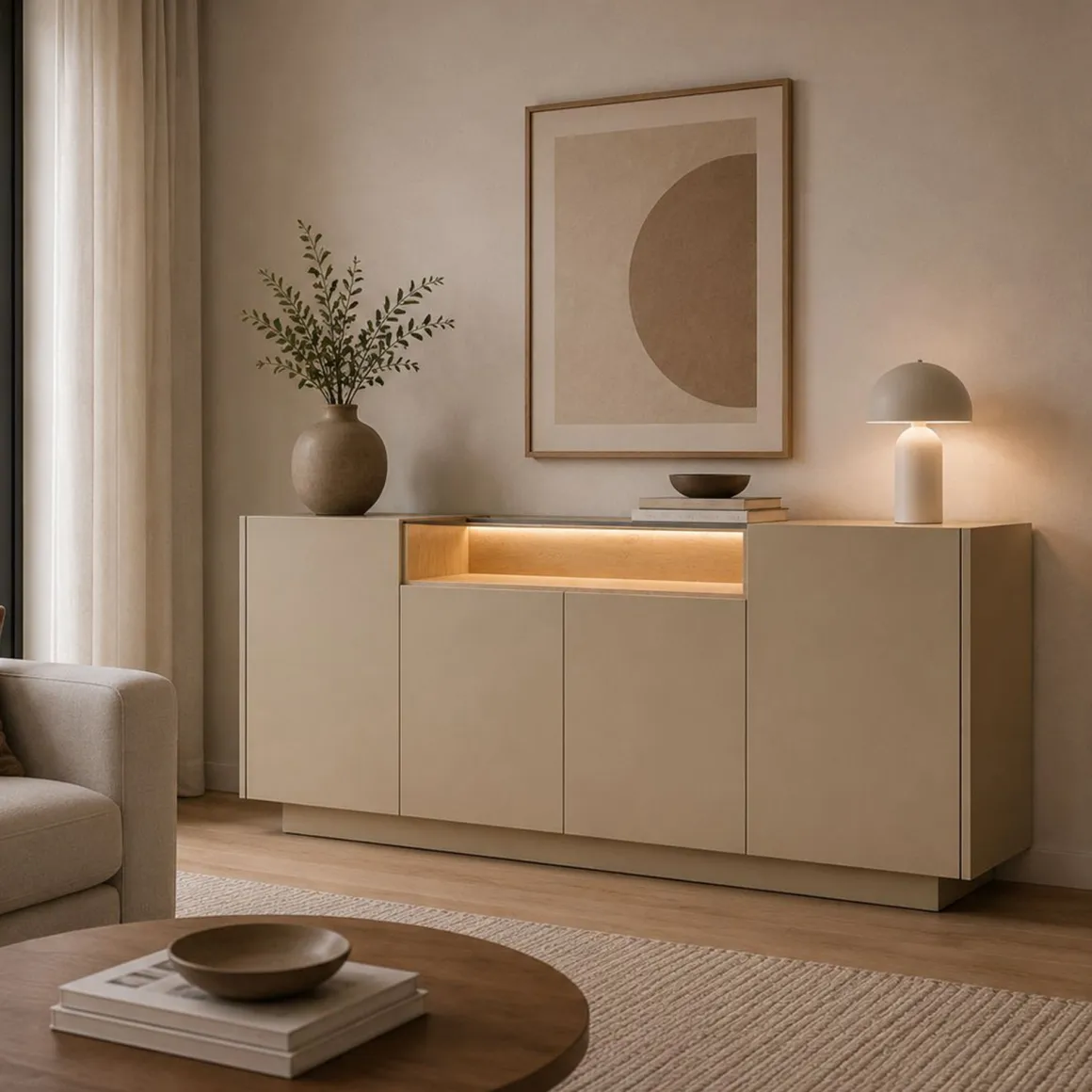 Credenze > Dmora Credenza Marrone Chiaro Marrone Rovere 3 Cassetti 2 Ripiani 176x40x83h cm, Apertura Battente, Scorrevole - Haleli Marrone Rovere, Marrone Chiaro