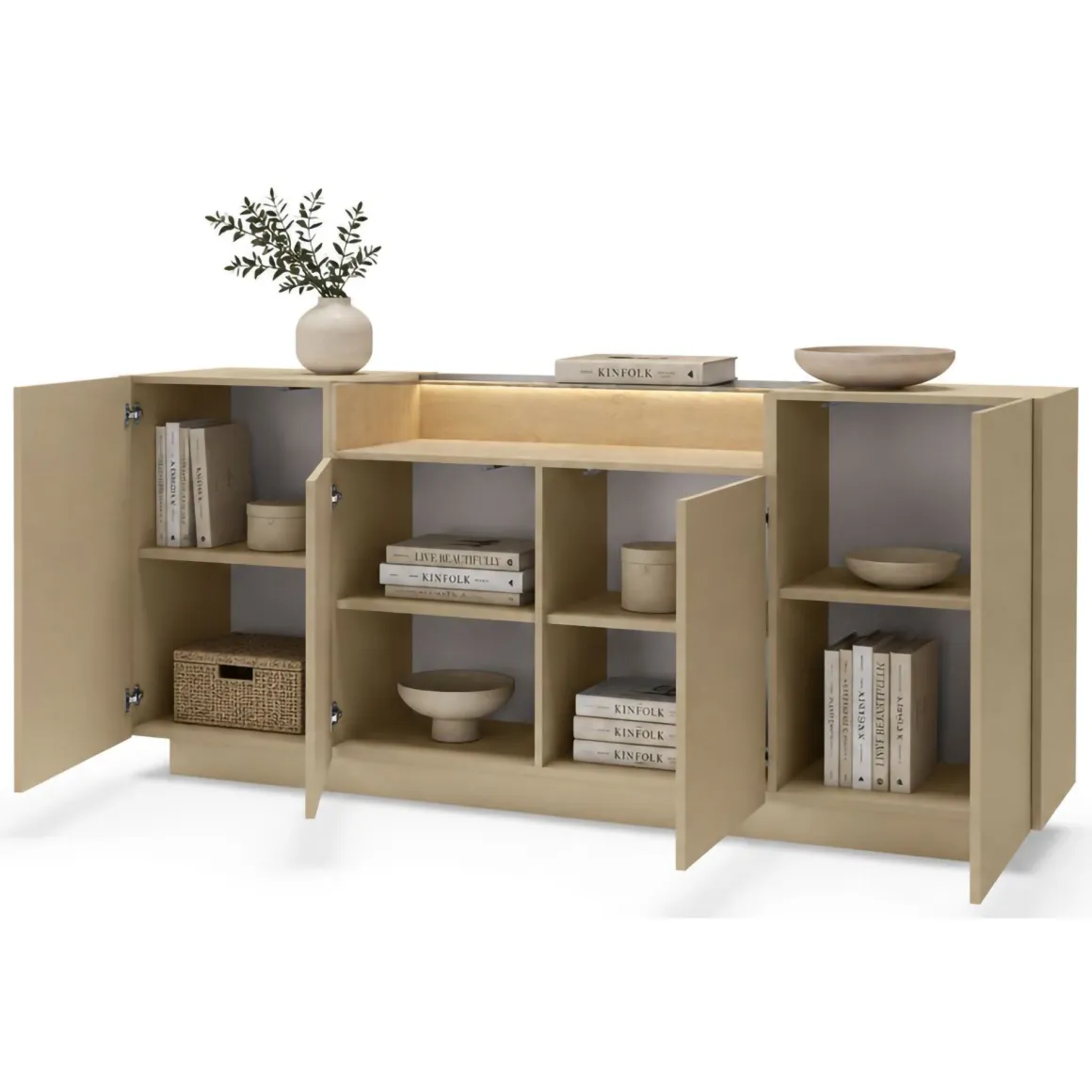 Credenze > Dmora Credenza Marrone Chiaro Marrone Rovere 3 Cassetti 2 Ripiani 176x40x83h cm, Apertura Battente, Scorrevole - Haleli Marrone Rovere, Marrone Chiaro