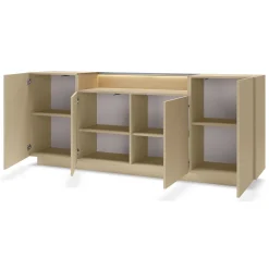 Credenze > Dmora Credenza Marrone Chiaro Marrone Rovere 3 Cassetti 2 Ripiani 176x40x83h cm, Apertura Battente, Scorrevole - Haleli Marrone Rovere, Marrone Chiaro