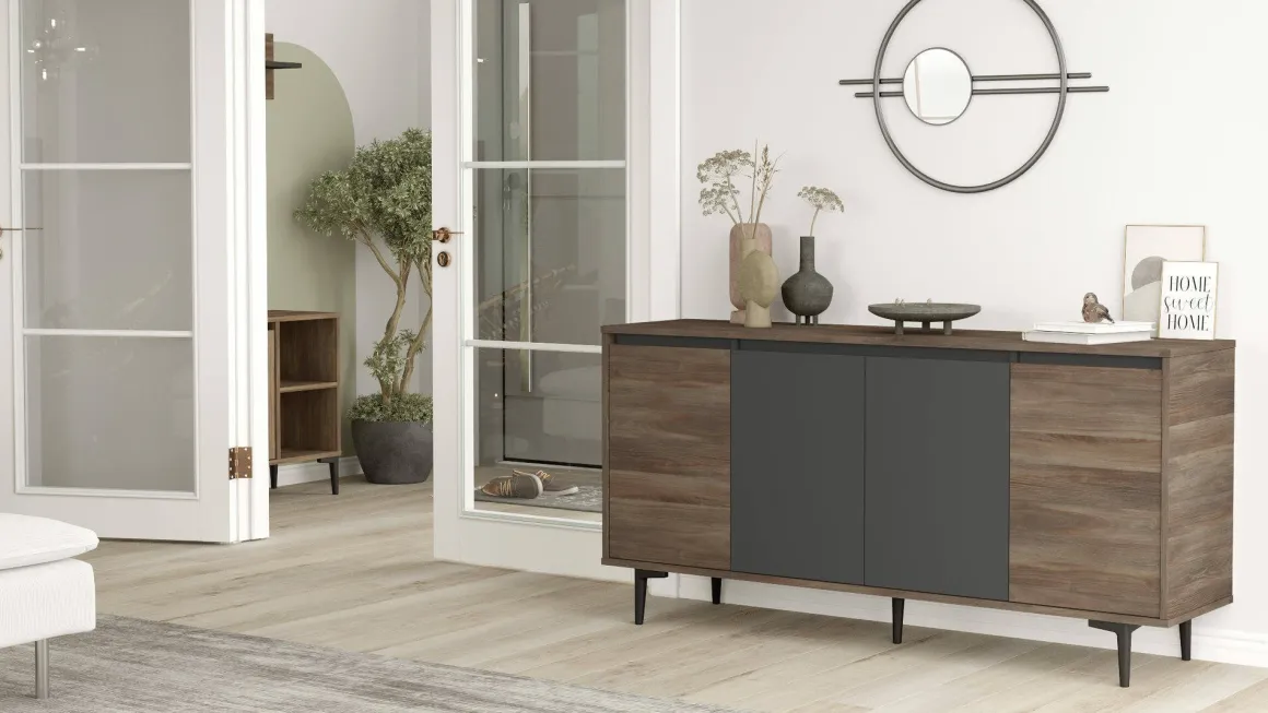 Credenza marrone e antracite 160x40x71h cm 4 ante - Arpalice