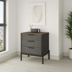 Madie|Credenze > Dmora Credenza marrone e grigia 54x44x70h cm 3 cassetti - Butchoy Grigio, Marrone