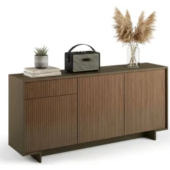 Credenza marrone e legno cannettato 170x42x78h cm 3 ante e 1 cassetto - Aronne
