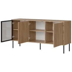 Madie|Credenze > Dmora Credenza Marrone Nero 4 Ripiani Apertura Battente 200x40x75h cm, 4 Ante - Pizzo Nero, Marrone