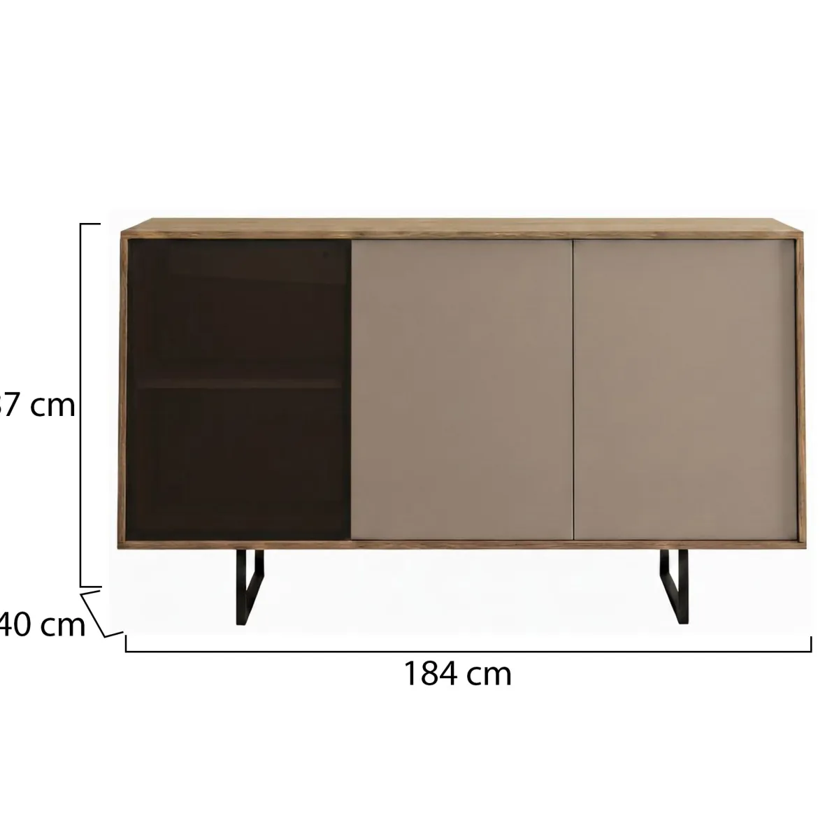 Madie|Credenze > Dmora Credenza Marrone Noce Beige Cassetti 3 Ripiani 184x40x87h cm, Apertura Battente - Capena Beige Cashmere, Marrone Noce