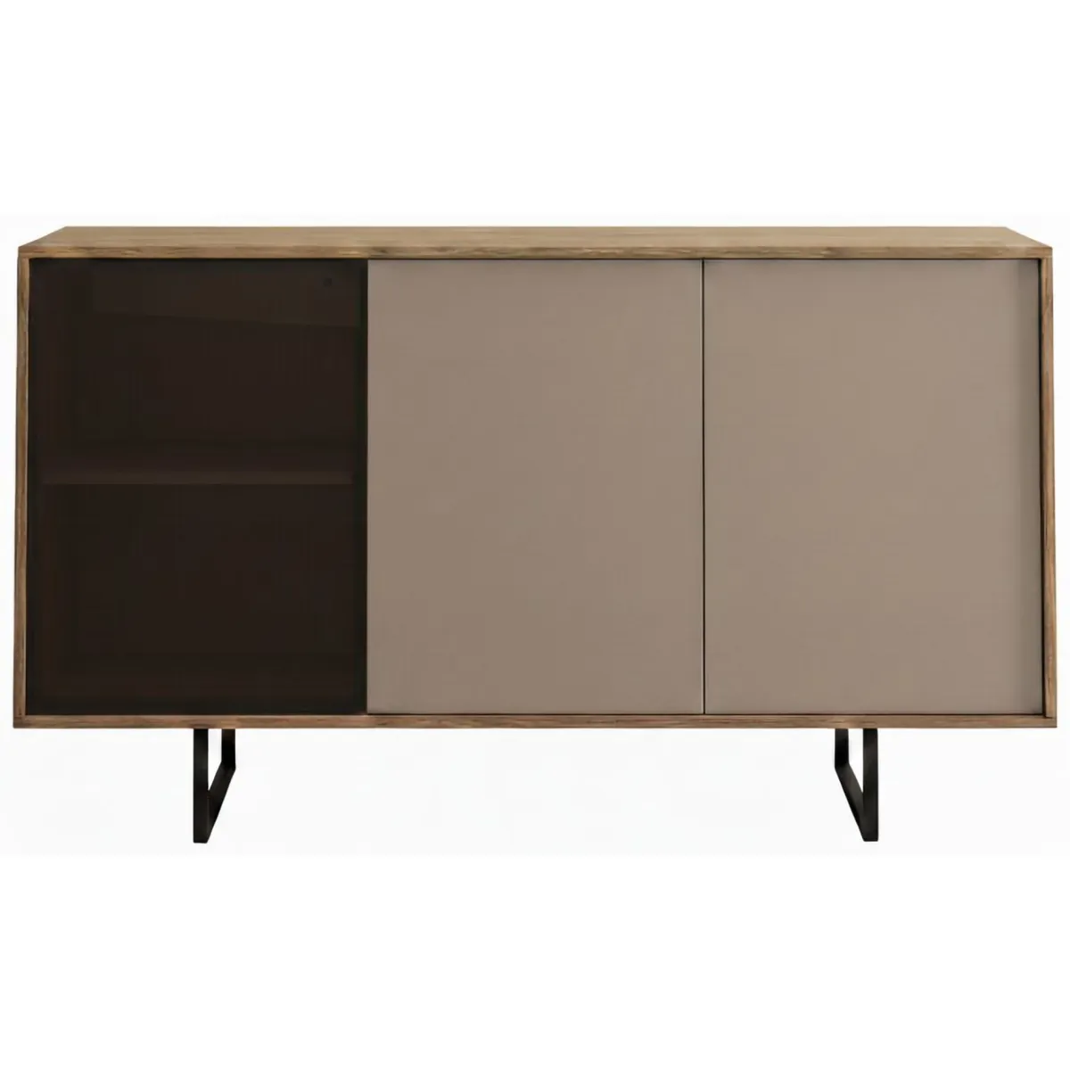 Madie|Credenze > Dmora Credenza Marrone Noce Beige Cassetti 3 Ripiani 184x40x87h cm, Apertura Battente - Capena Beige Cashmere, Marrone Noce