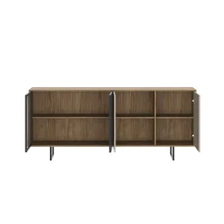 Credenza Marrone Noce Beige Cassetti 3 Ripiani 200x40x87h cm, Apertura Battente - Malnate