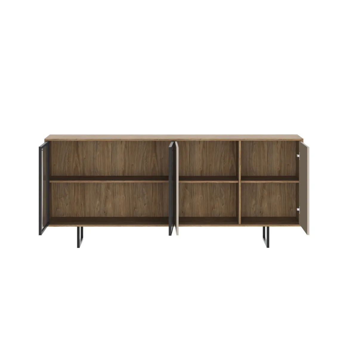 Credenza Marrone Noce Beige Cassetti 3 Ripiani 200x40x87h cm, Apertura Battente - Malnate