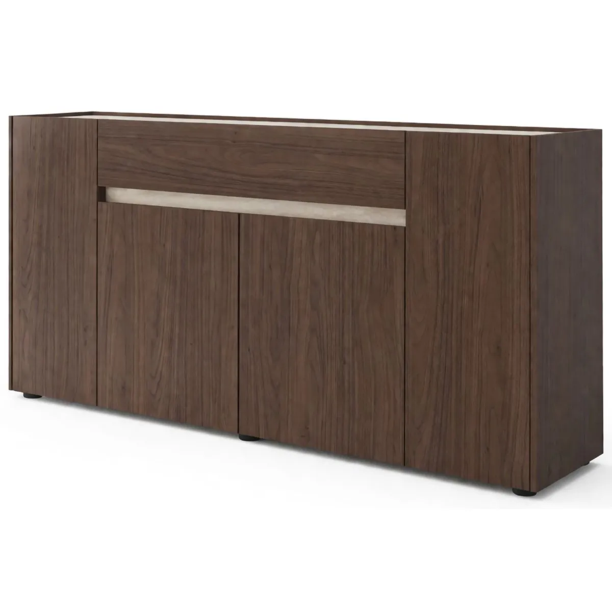 Madie|Credenze > Dmora Credenza Marrone Noce Beige un Cassetto Apertura Battente, Scorrevole 170x40x85h cm, 4 Ante - Cirimido Beige, Marrone Noce