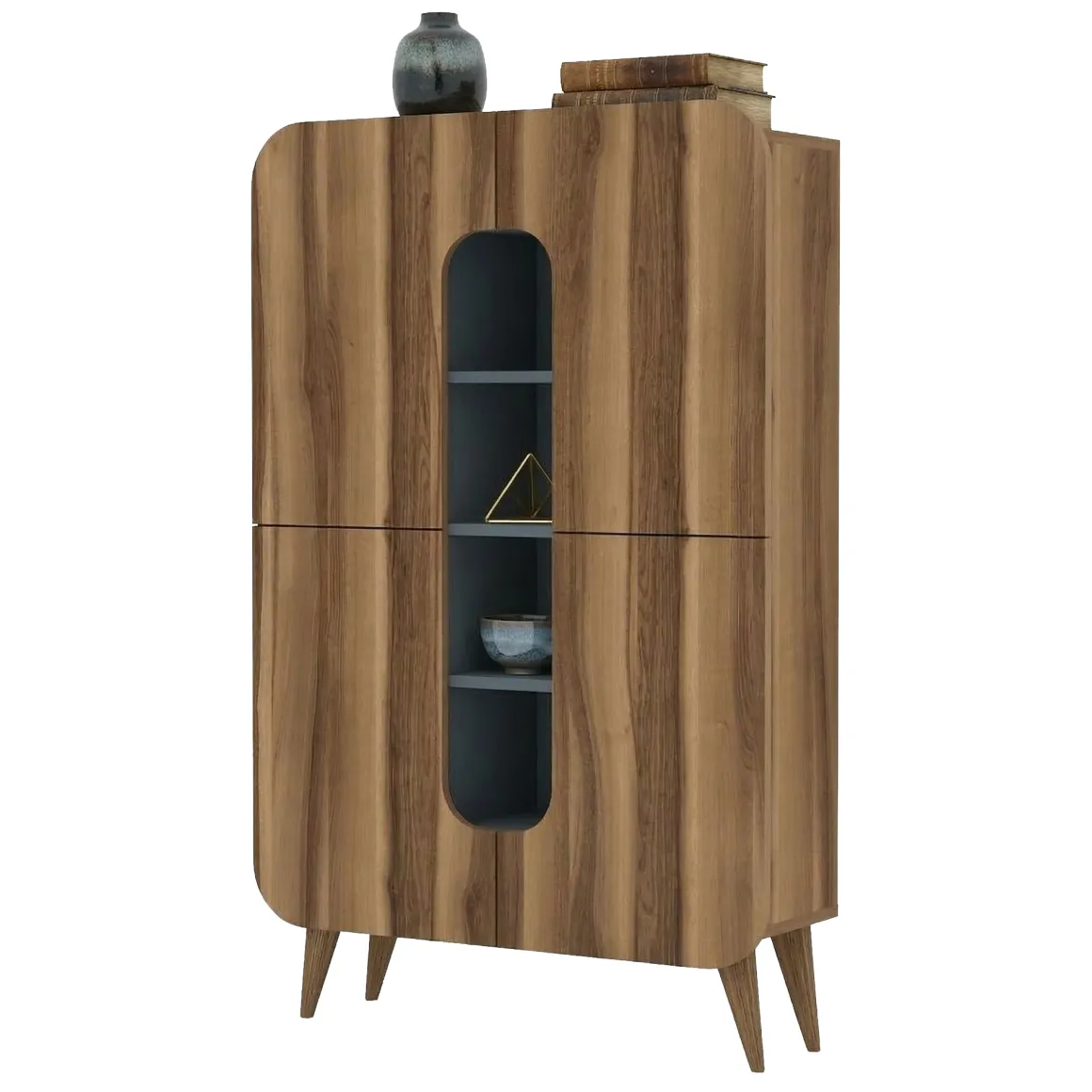 Credenza Marrone Noce blu 7 Ripiani 10 Vani 93x32x144h cm, 2 Ante - Paularo