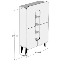 Credenza Marrone Noce blu 7 Ripiani 10 Vani 93x32x144h cm, 2 Ante - Paularo