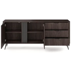 Credenze > Dmora Credenza 3 Cassetti 2 Ripiani 195x38x81h cm, Apertura Battente, Scorrevole - Kabatiti Marrone Noce