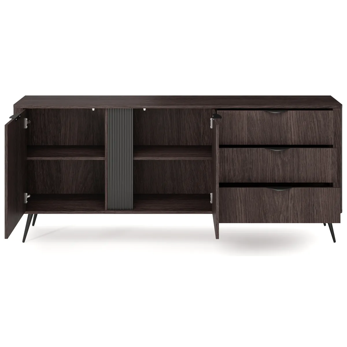 Credenze > Dmora Credenza 3 Cassetti 2 Ripiani 195x38x81h cm, Apertura Battente, Scorrevole - Kabatiti Marrone Noce