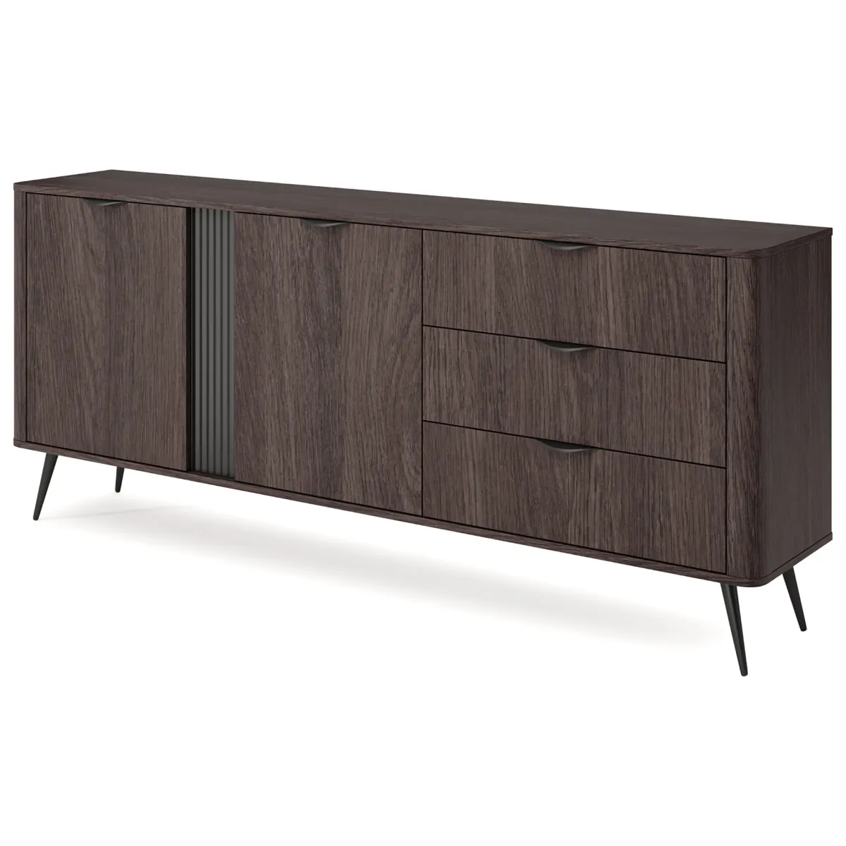 Credenze > Dmora Credenza 3 Cassetti 2 Ripiani 195x38x81h cm, Apertura Battente, Scorrevole - Kabatiti Marrone Noce
