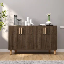 Madie|Credenze > Dmora Credenza Marrone Noce Marrone Rovere 3 Cassetti 2 Ripiani 181x44x84h cm, 2 Ante - Carinola Marrone Rovere, Marrone Noce