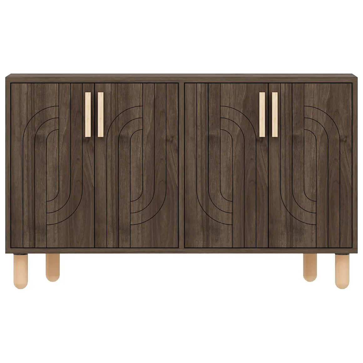 Credenza Marrone Noce Marrone Rovere 2 Ripiani 4 Ante 120x30x74h cm, 4 Vani - Venerina