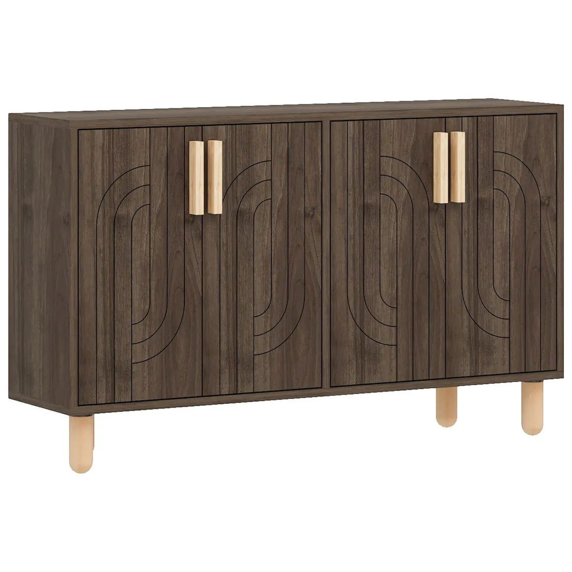 Credenza Marrone Noce Marrone Rovere 2 Ripiani 4 Ante 120x30x74h cm, 4 Vani - Venerina