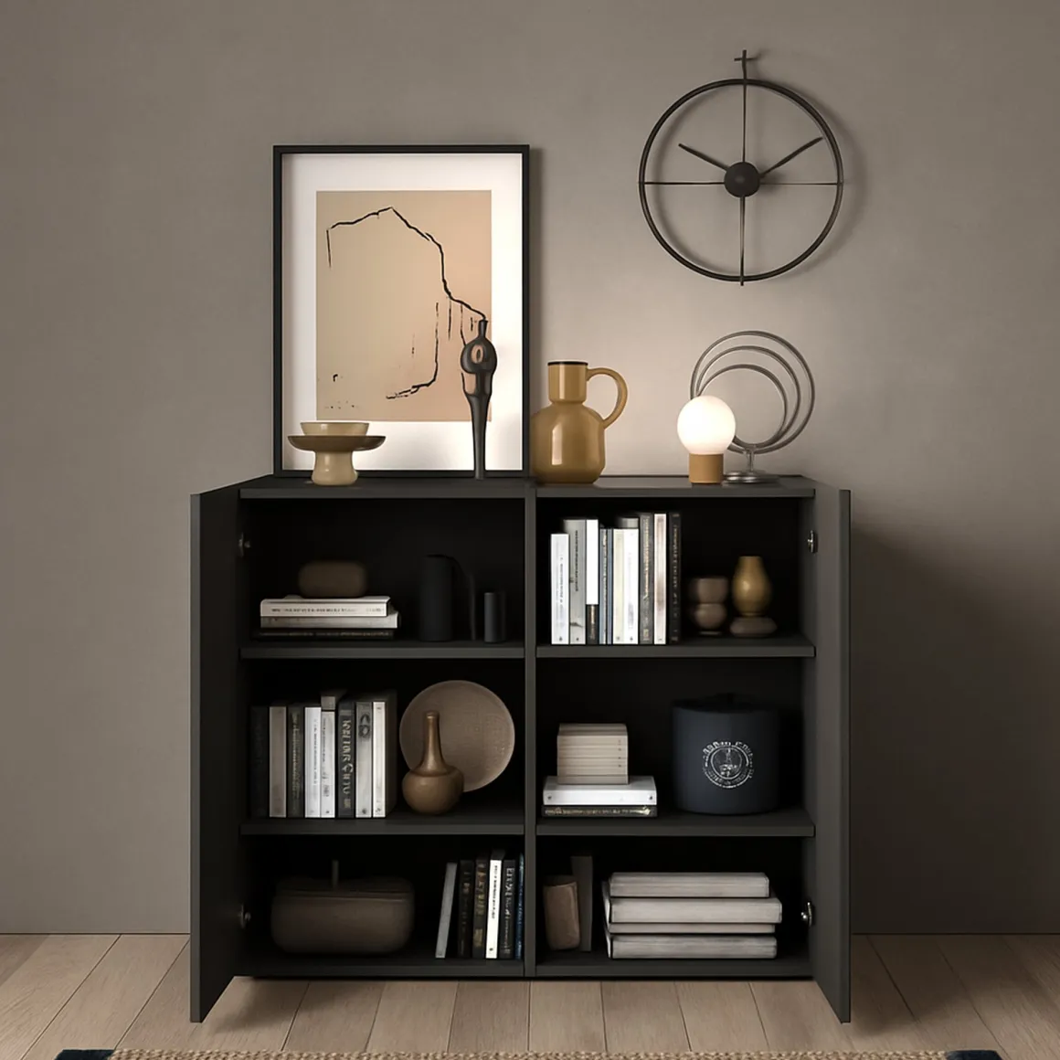 Madie|Credenze > Dmora Credenza Marrone Noce Marrone Rovere un Ripiano 2 Ante 72x36x73h cm, 2 Vani - Pontida Marrone Rovere, Marrone Noce