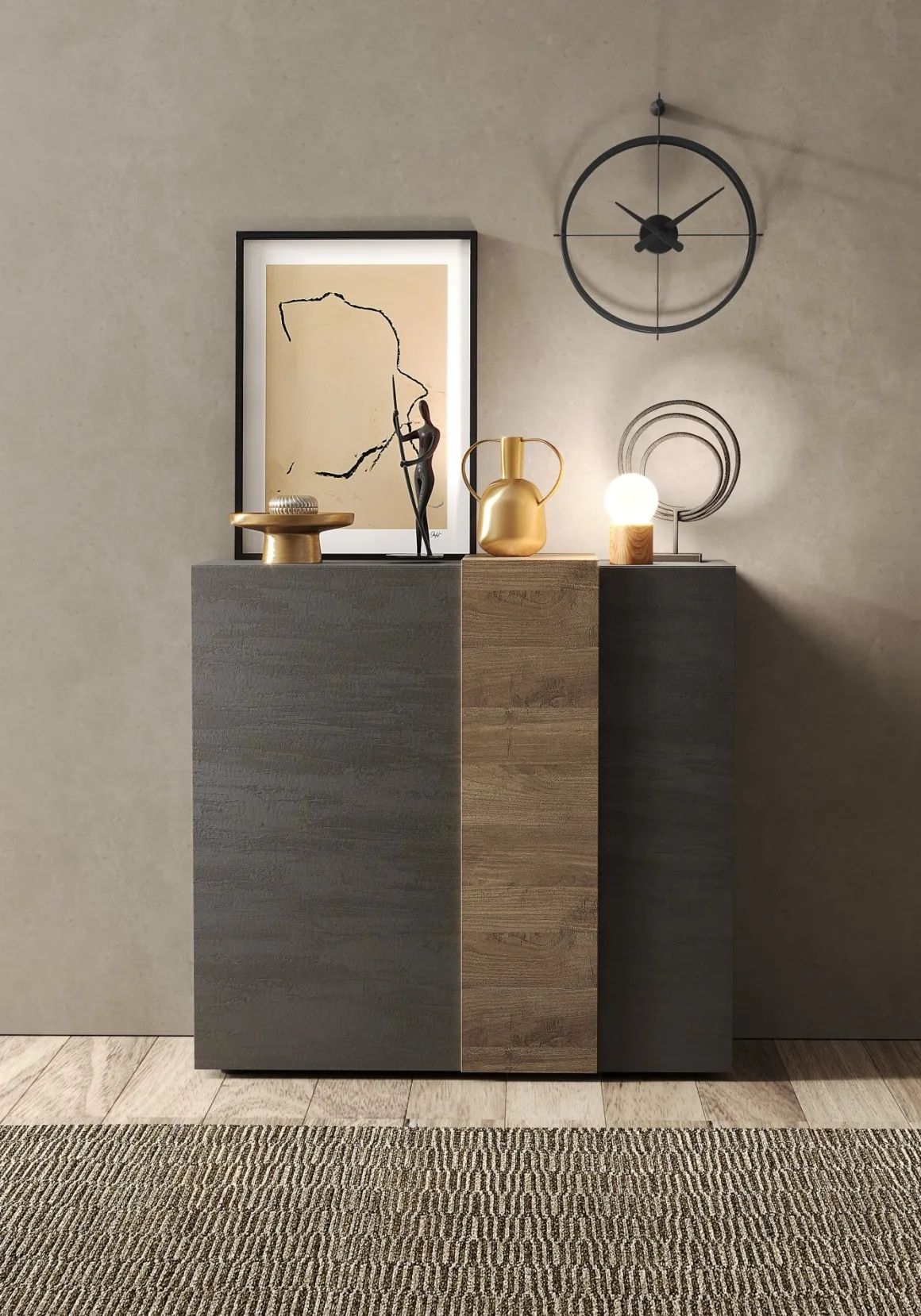 Madie|Credenze > Dmora Credenza Marrone Noce Marrone Rovere un Ripiano 2 Ante 72x36x73h cm, 2 Vani - Pontida Marrone Rovere, Marrone Noce