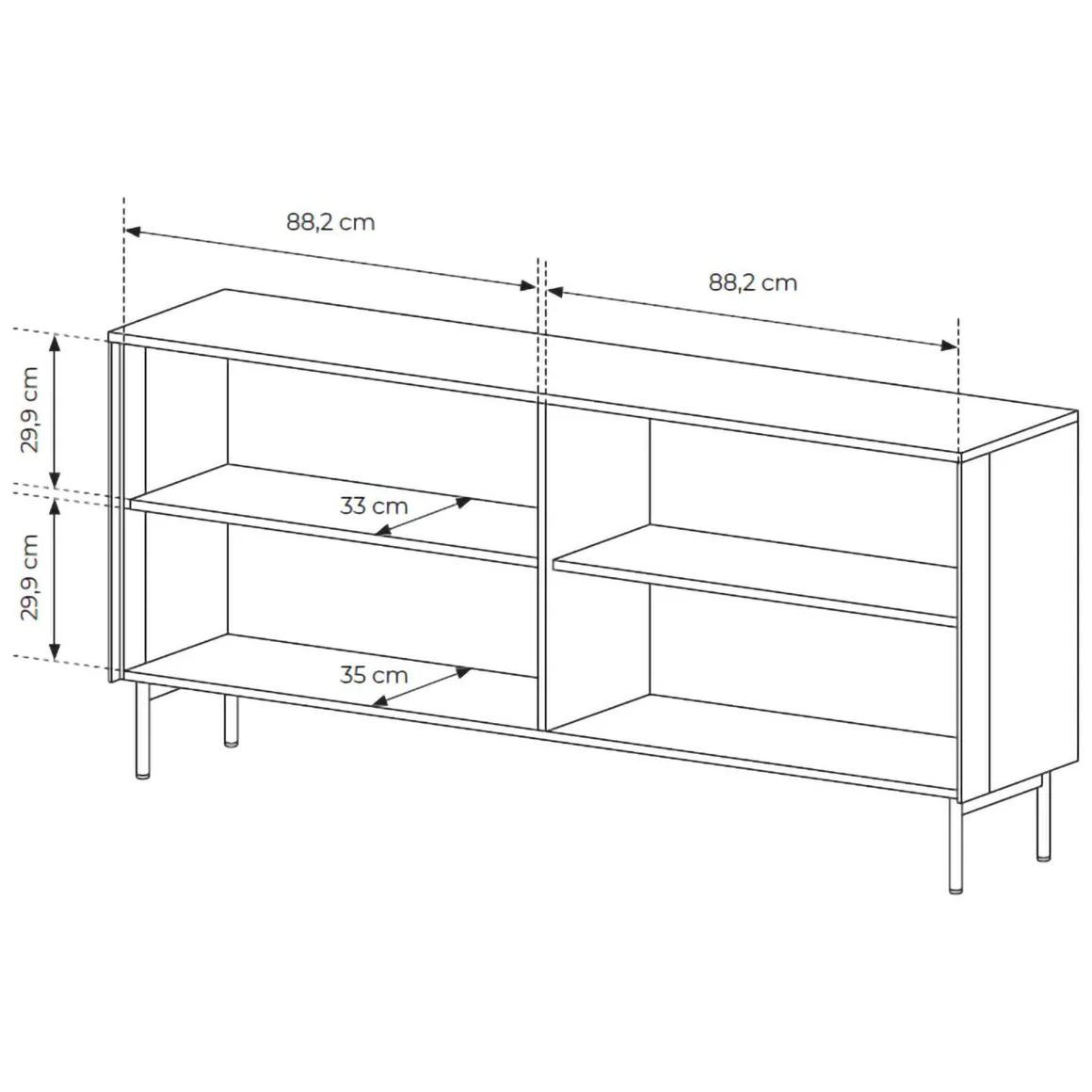Credenza Marrone Noce Nero Antracite 2 Ripiani Apertura Battente 181x39x83h cm, 4 Ante - Hapa