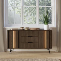 Credenza Marrone Noce Nero 3 Cassetti 2 Ripiani 154x40x87h cm, Apertura Battente, Scorrevole - Hahasasi