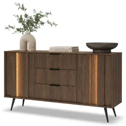 Credenza Marrone Noce Nero 3 Cassetti 2 Ripiani 154x40x87h cm, Apertura Battente, Scorrevole - Hahasasi