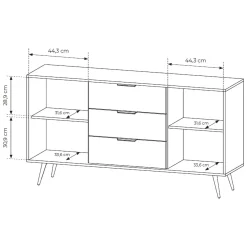 Credenza Marrone Noce Nero 3 Cassetti 2 Ripiani 154x40x87h cm, Apertura Battente, Scorrevole - Hahasasi