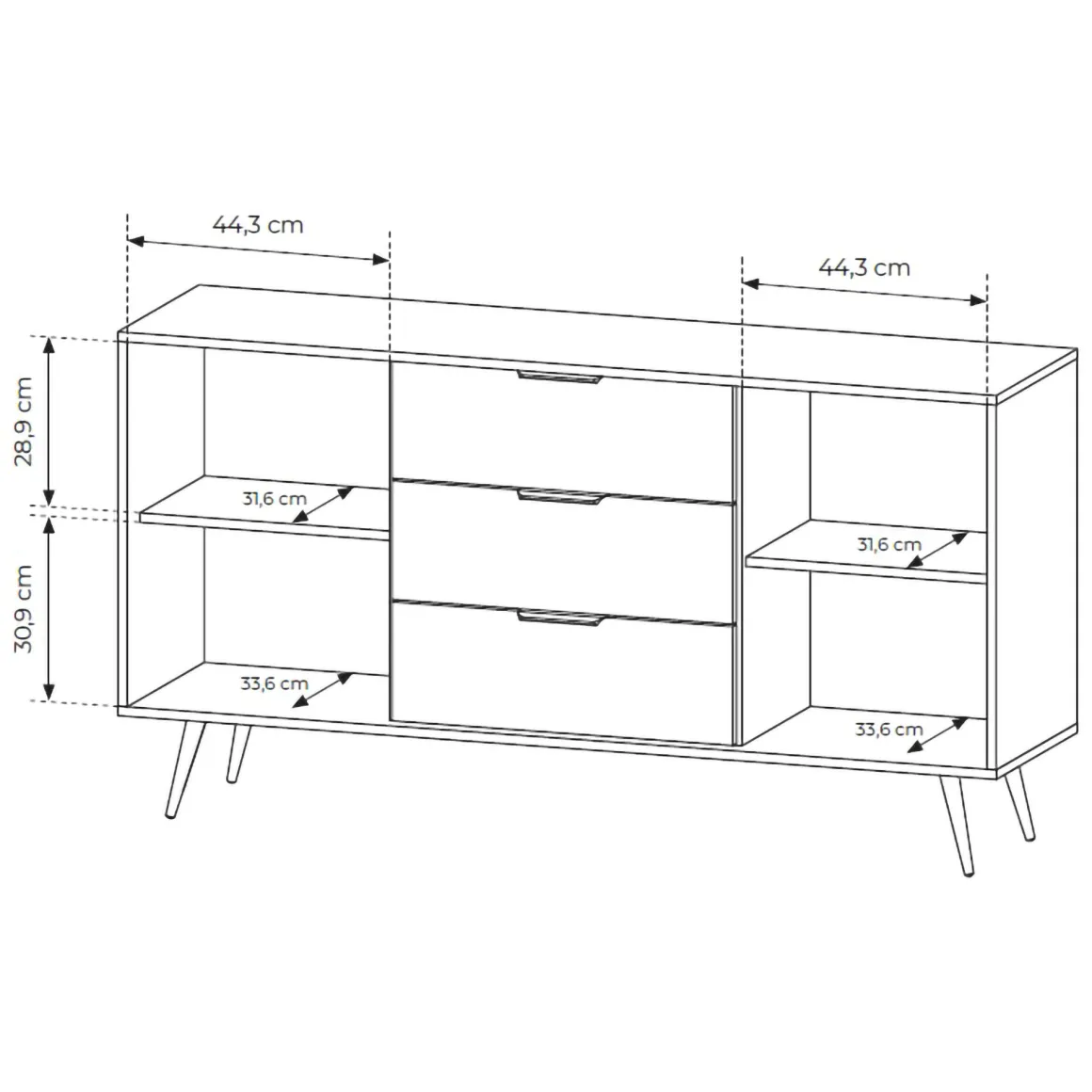 Credenza Marrone Noce Nero 3 Cassetti 2 Ripiani 154x40x87h cm, Apertura Battente, Scorrevole - Hahasasi
