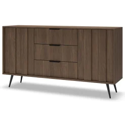 Credenza Marrone Noce Nero 3 Cassetti 2 Ripiani 154x40x87h cm, Apertura Battente, Scorrevole - Hahasasi